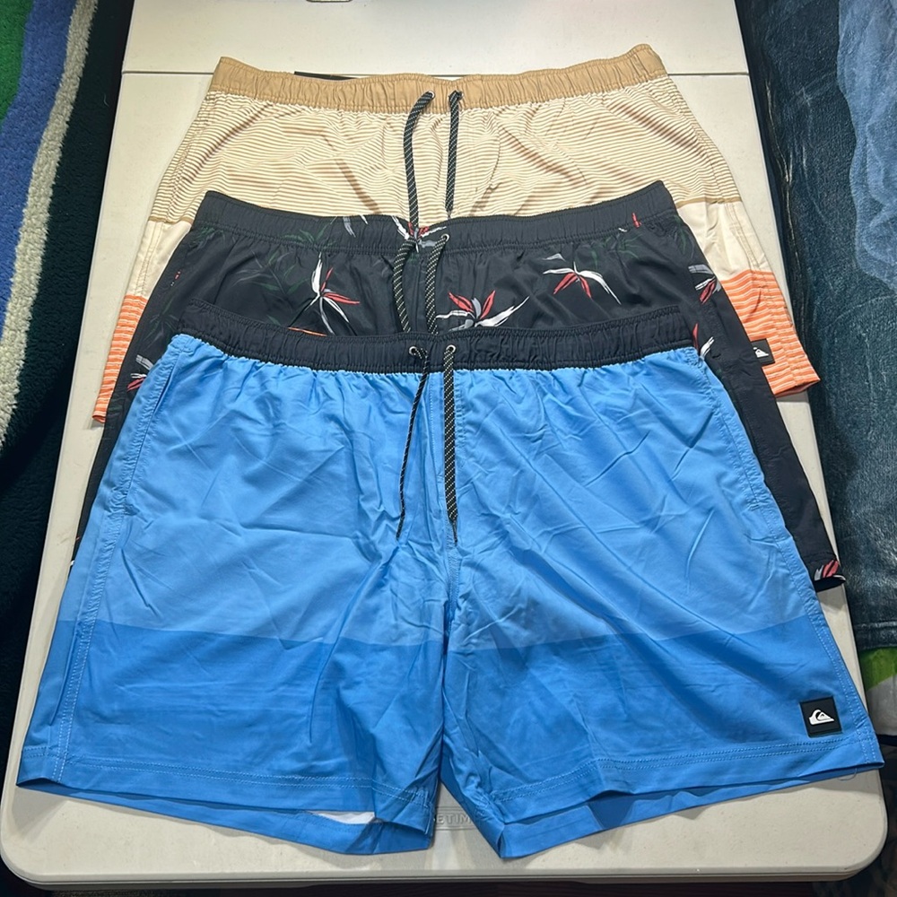 LOT OF 3 Quiksilver Men's Volley Swim Short Built in liner Shorts NWT Size XXL